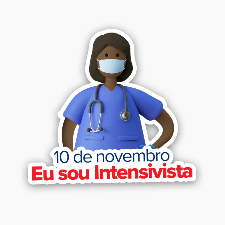 Ilustração de uma mulher vestida de médica. Abaixo, o texto: 10 de novembro Eu sou intensivista.
